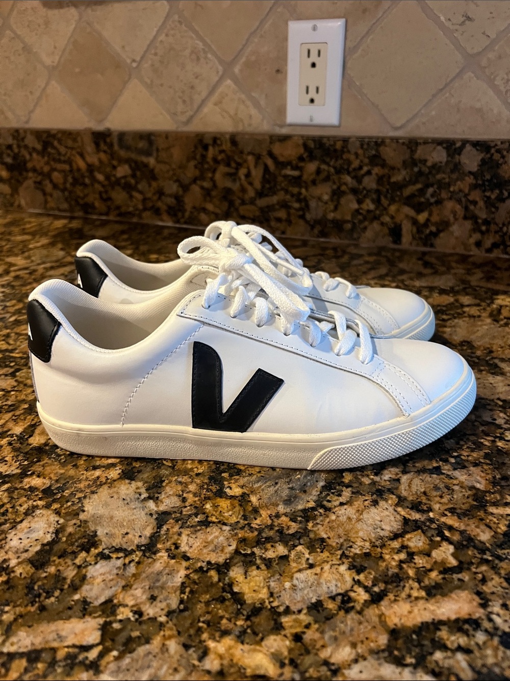 Veja White Leather Sneakers with Black V Logo